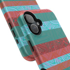 Striped Teal & Coral Magnetic Impact Phone Case precision bottom cutouts, Fractyl magsafe compatible iphone 18 pro max case
