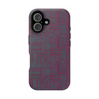Slim Protective Phone Case With MagSafe, Dual-Layer Impact Protection, Plum Geometric Design, detailed triple-camera cutout and full-wrap plum artwork; slim protective iphone 16 promax  case.