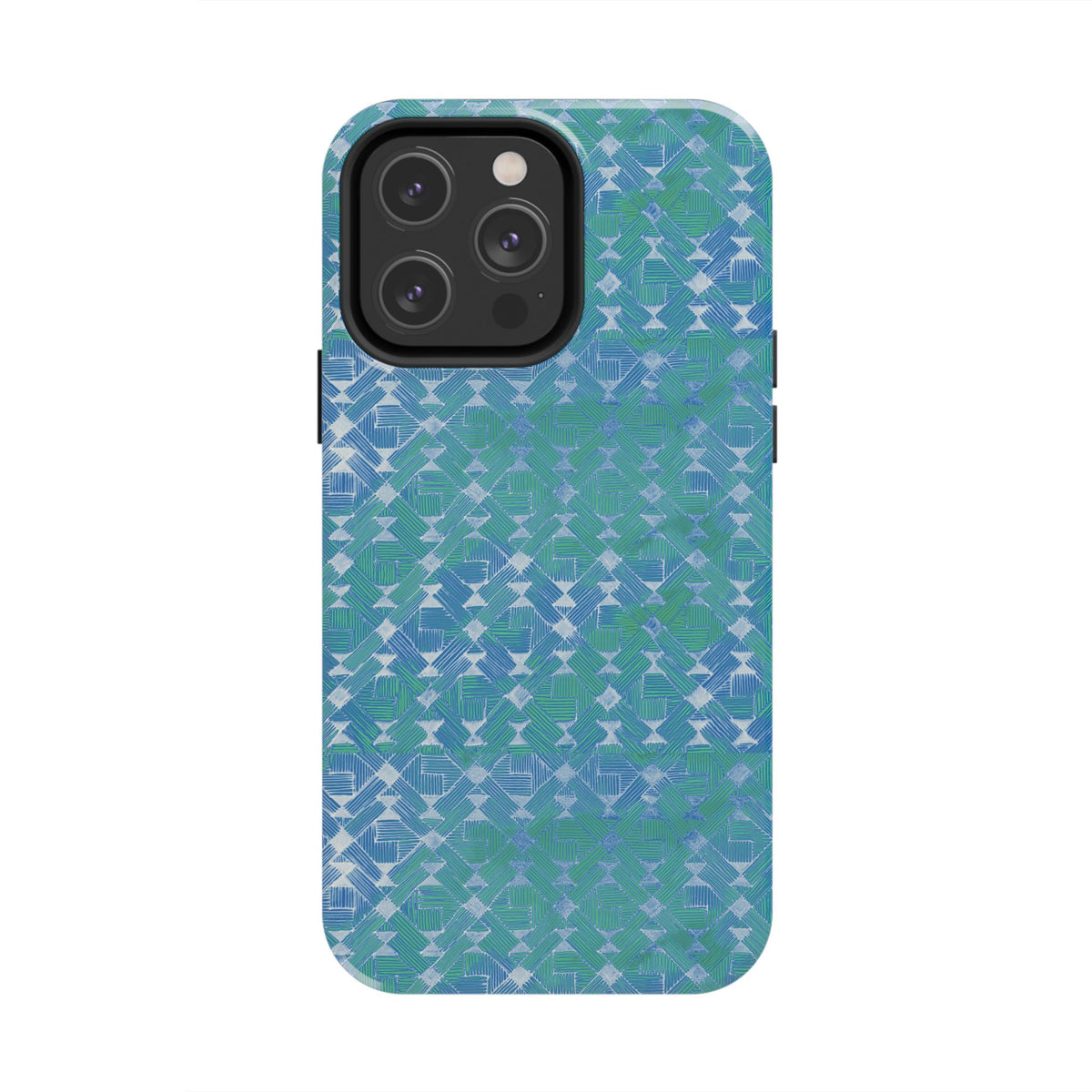 Tough Phone Case — Blue-Green Geometric Watercolor Pattern, shockproof iphone 17 pro case dual-camera cutout