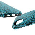 Teal Geometric Tough Phone Case — Durable Protective Phone Case with Modern Stripe Pattern, protective teal shockproof iphone 18 pro max case shown from an angle
