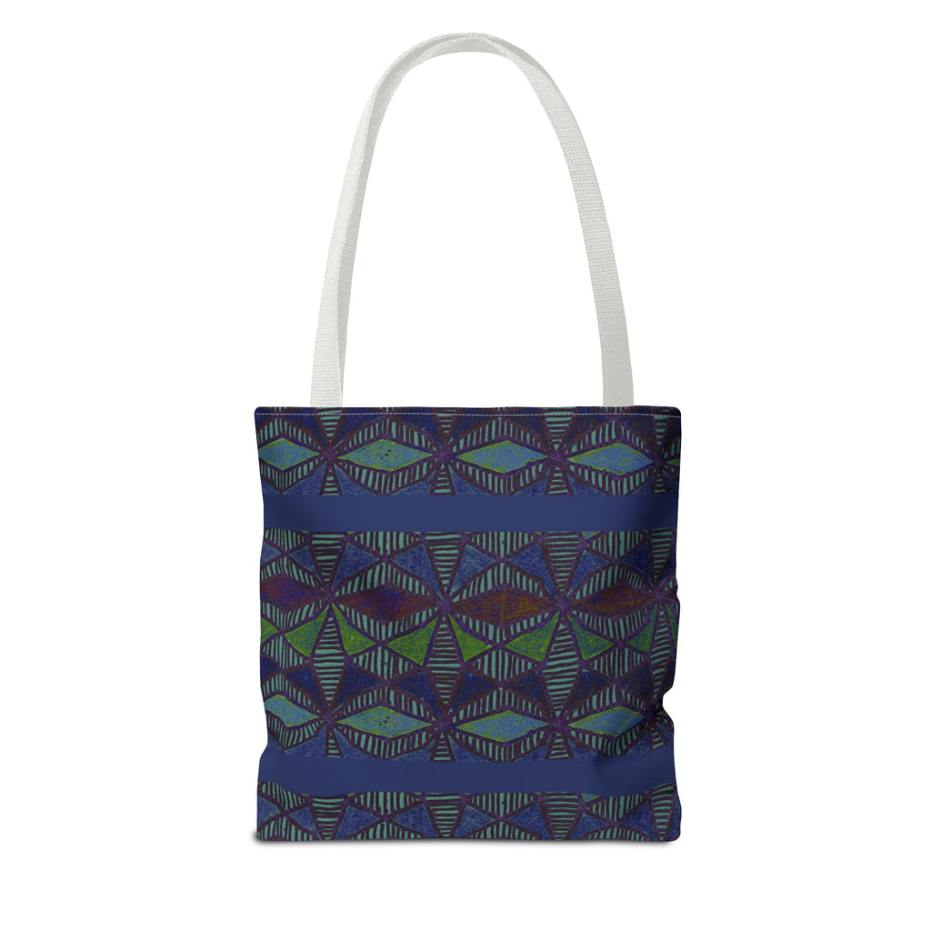 Geometric Indigo Printed Canvas Market Tote With Reinforced Handles And Boxed Corners, large cotton tote with natural handles