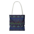 Geometric Indigo Printed Canvas Market Tote With Reinforced Handles And Boxed Corners, large cotton tote with natural handles