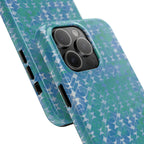 Tough Phone Case — Blue-Green Geometric Watercolor Pattern, shockproof iphone 17 pro case layered shock-absorbing construction