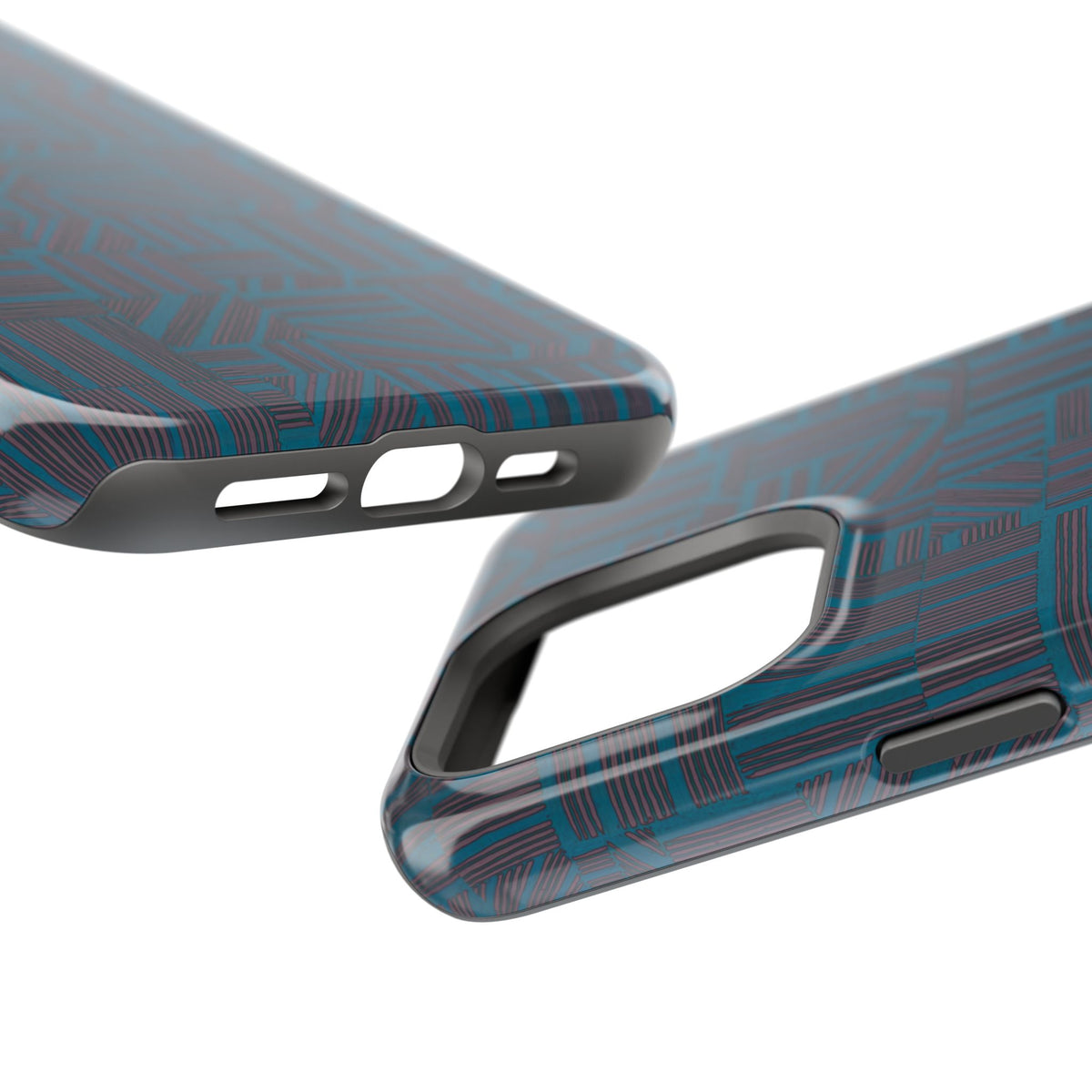Impact Resistant iPhone 17 Case, Teal Geometric MagSafe Dual-Layer Protection