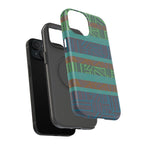 Green Geometric Stripe Phone Case — Impact-Resistant, wireless charging iphone 16 pro max case shown with detailed camera and side protection.