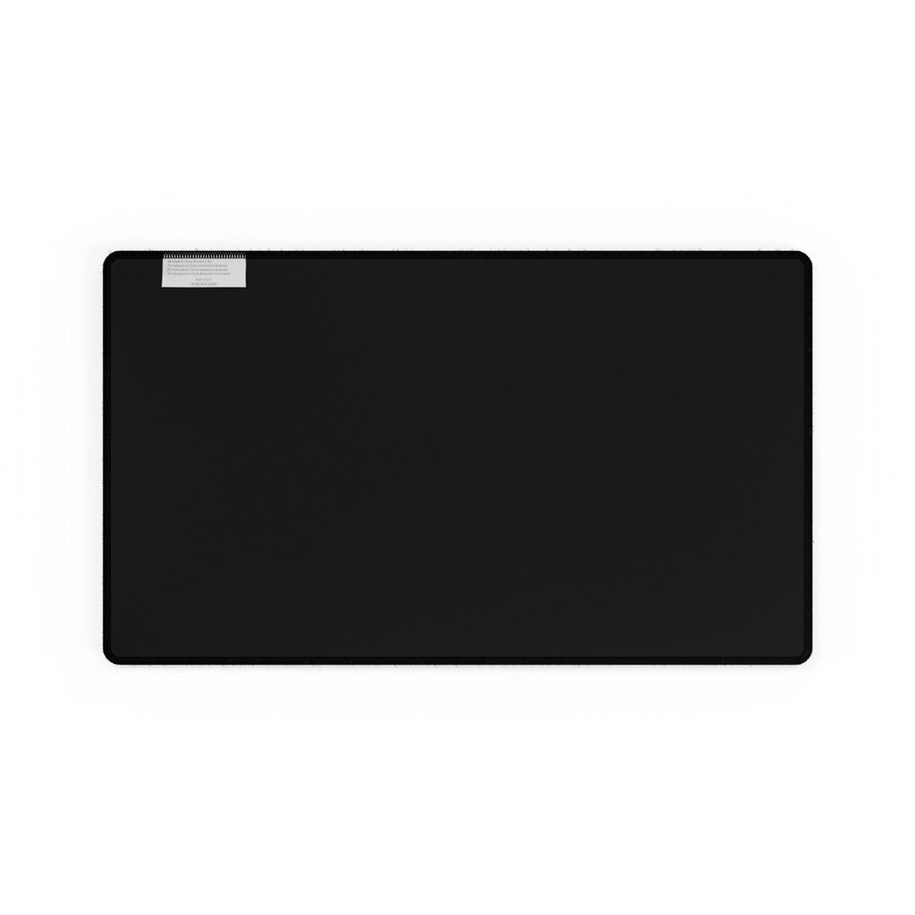 Geometric Teal Desk Mat — Large Patterned Mousepad for Office & Gaming, gaming desk mat shown from below with a black non-slip base and finished stitched border