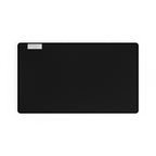 Geometric Teal Desk Mat — Large Patterned Mousepad for Office & Gaming, gaming desk mat shown from below with a black non-slip base and finished stitched border