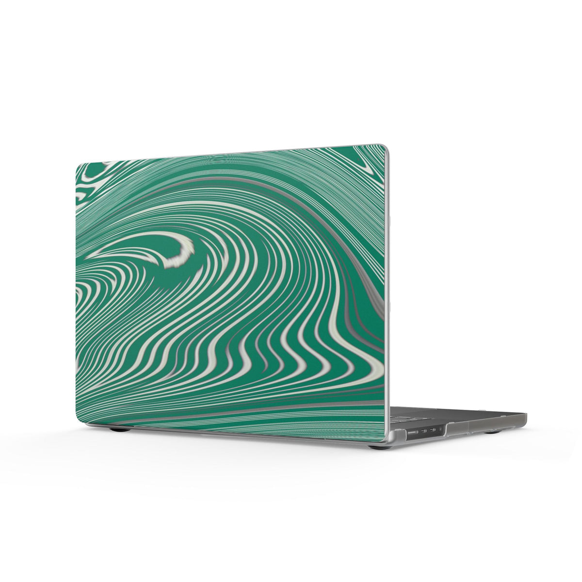 Green Marble Swirl Slim Laptop Protective Case - Lightweight Matte MacBook Cover, green marble MACBOOK PRO 16 case shown on an open laptop with a flowing abstract wave pattern