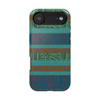 Green Geometric Stripe Phone Case — Impact-Resistant, wireless charging iphone 16 pro max case product view highlighting the full-wrap geometric pattern.