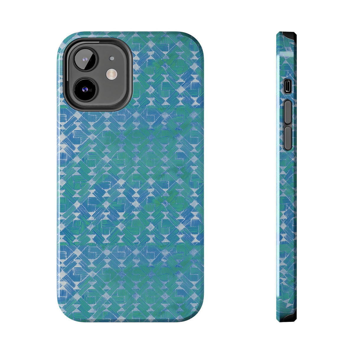 Tough Phone Case — Blue-Green Geometric Watercolor Pattern, shockproof iphone 17 pro case blue-green patterned back