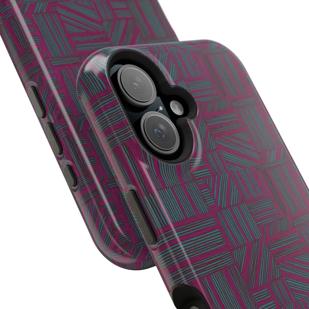 Slim Protective iPhone 16 ProMax Case With MagSafe, Dual-Layer Plum Geometric Design