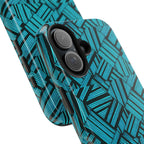 Teal Geometric Tough Phone Case — Durable Protective Phone Case with Modern Stripe Pattern, dual-camera cutout on a shockproof iphone 18 pro max case
