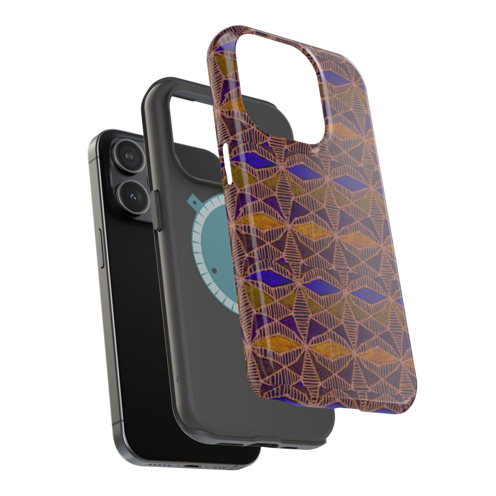 Phone Case — Geometric Tribal Pattern Magnetic Impact-Resistant Case, Fractyl impact resistant iphone 16 pro case featuring a close-up of camera protection and textured geometric pattern.