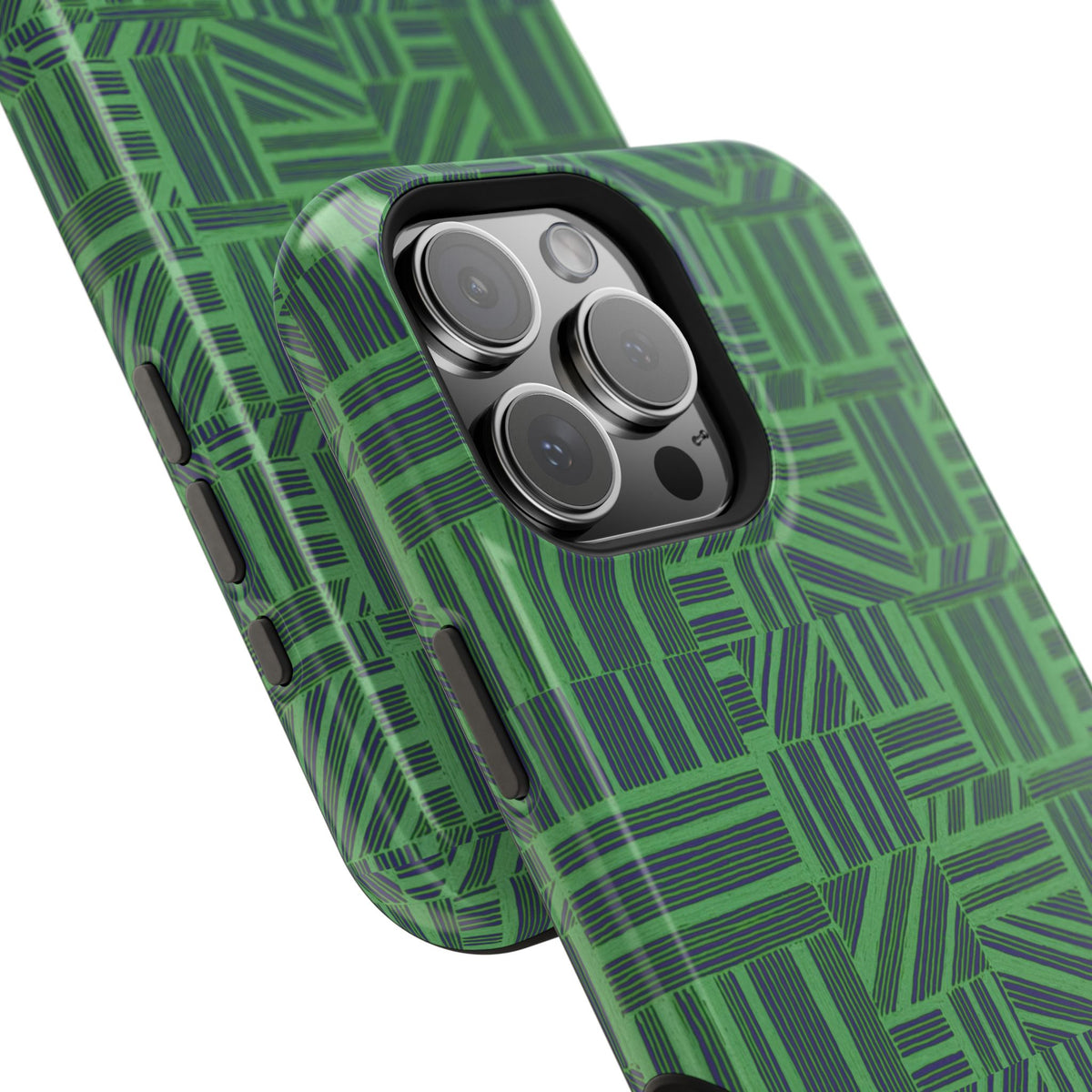 Green Dual Layer iPhone 17 Pro Phone Case, Geometric MagSafe 2-Layer Impact Protection