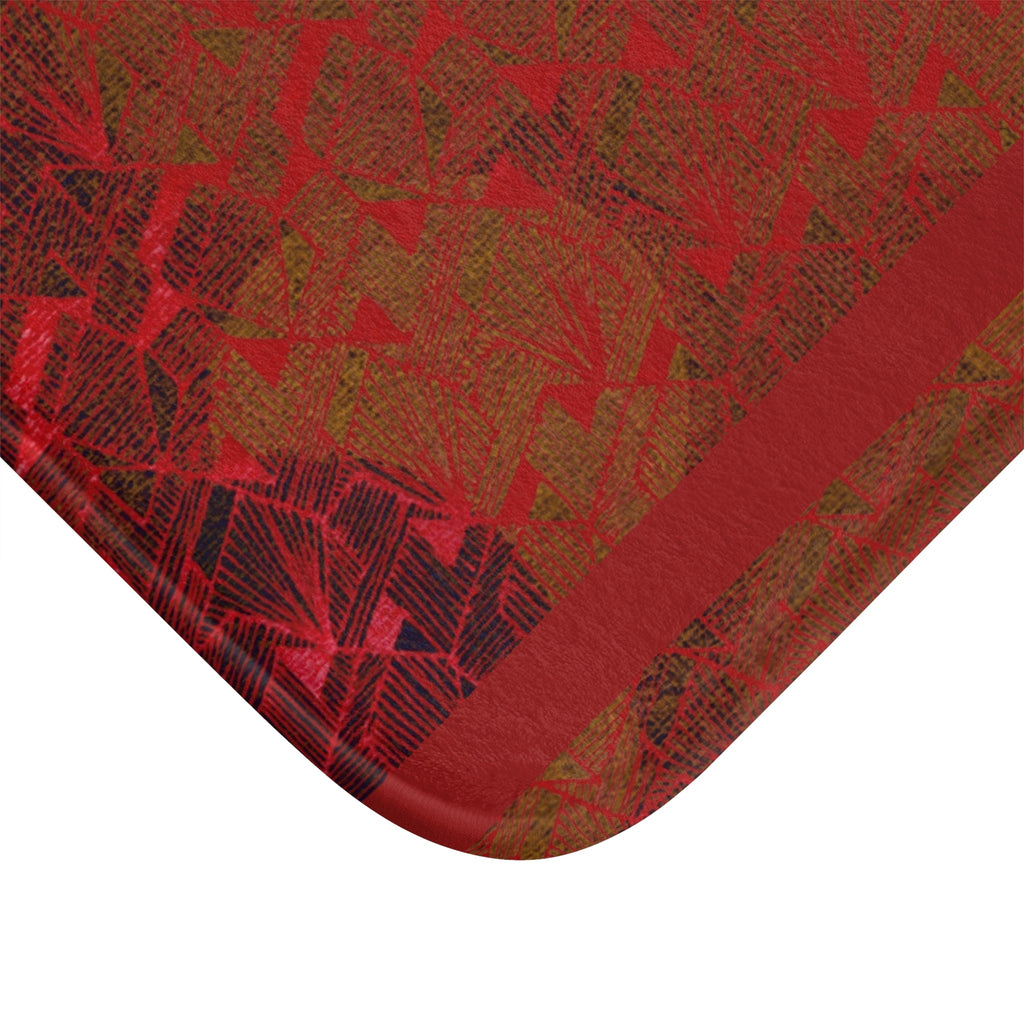 Red Abstract Stripes Bath Mat — Warm Textured Bathroom Rug