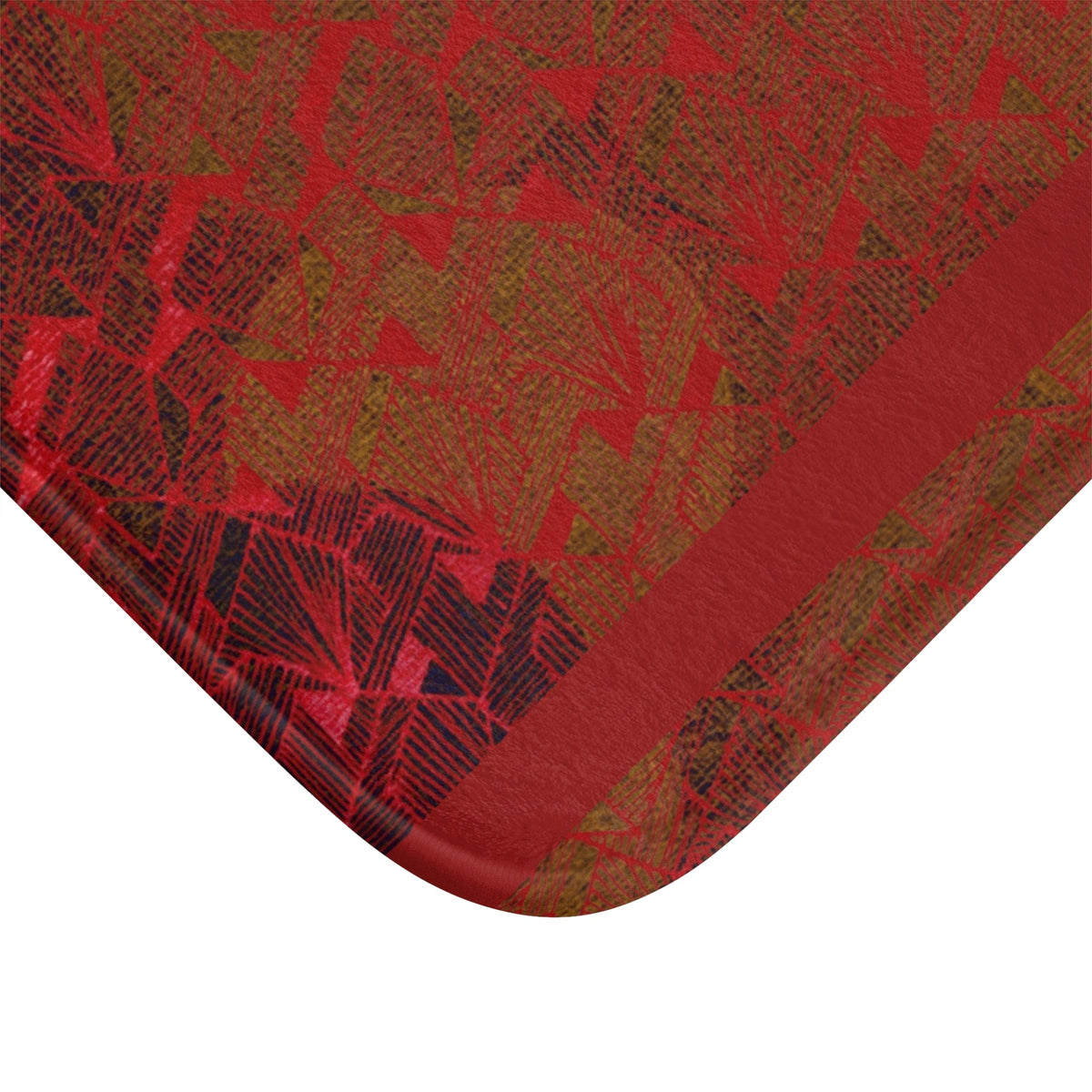 Red Abstract Stripes Bath Mat — Warm Textured Bathroom Rug