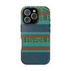 Green Geometric Stripe Phone Case — Impact-Resistant, wireless charging iphone 16 pro max case with layered linear blocks and stripe details.
