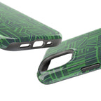 Green Magnetic Phone Case — 2-Layer Geometric MagSafe-Compatible Impact-Resistant Cover, green magnetic phone case- price match with CASETiFY and Casely, detailed green geometric finish and raised protective lip.