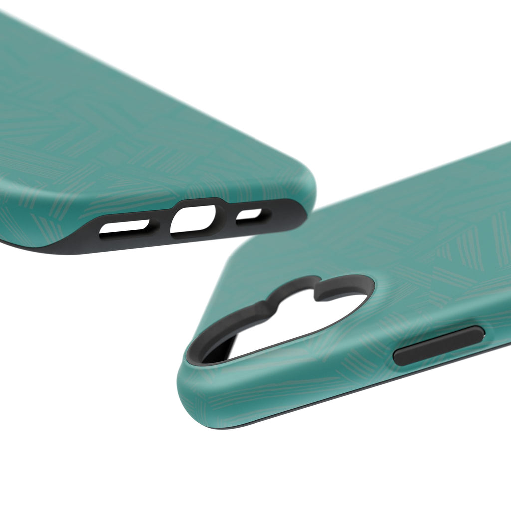 Magnetic Impact-Resistant Phone Case — Teal Geometric Protective Cover, magnetic iphone 18 pro case exploded view with raised edges