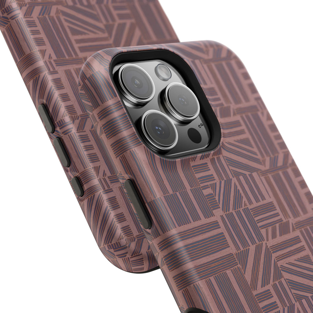 Impact Resistant Iphone 17 Pro Max Case - MagSafe Dual-Layer Geometric Brown Design