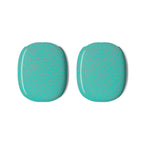 Close-up view of AirPods Max Shell Case by Printify with teal ear cup covers, designed for optimal personalized headphone protection and stylish durability.