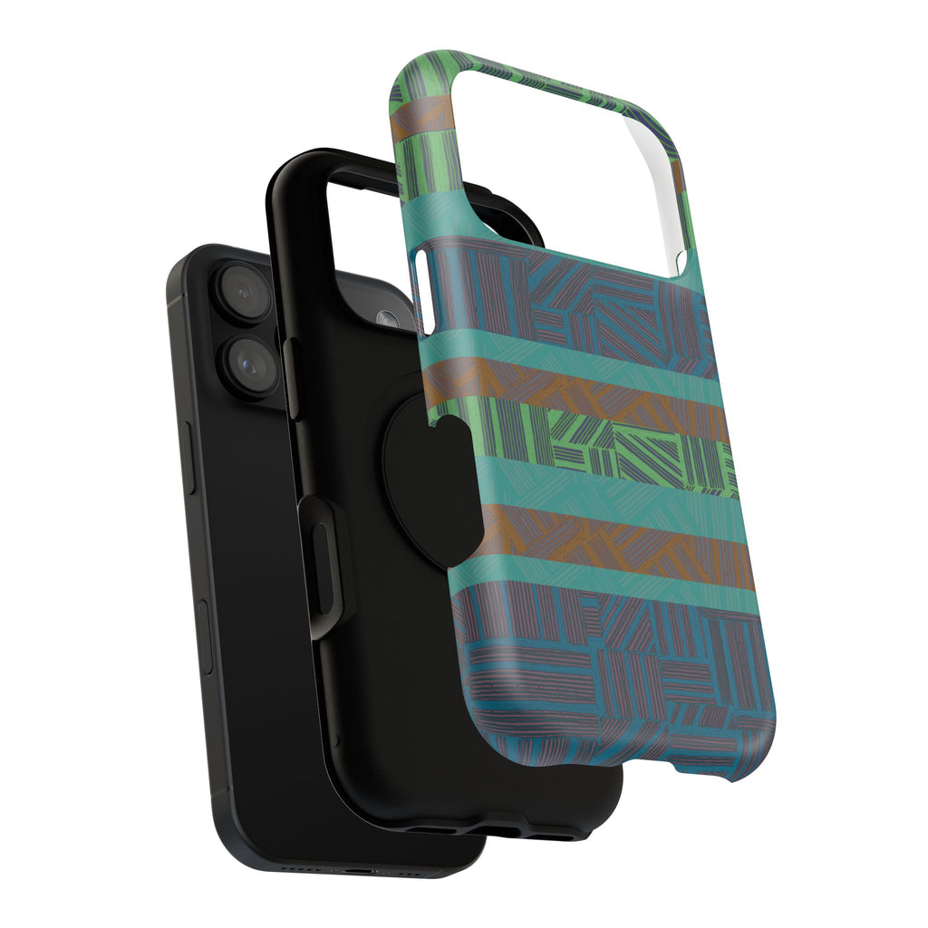 Geometric Green Wireless Charging iPhone 16 Pro Max Case - Impact-Resistant Dual-Layer