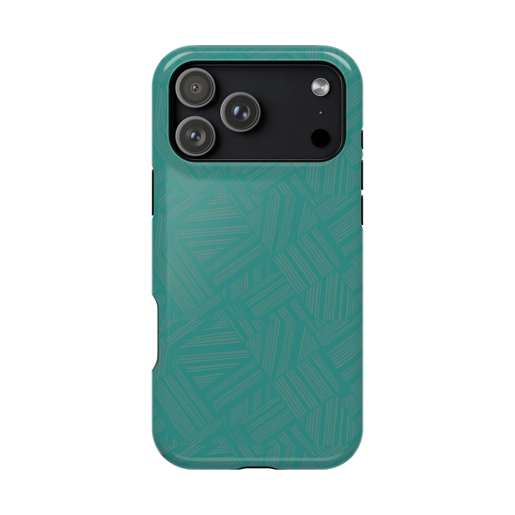 Magnetic Impact-Resistant Phone Case — Teal Geometric Protective Cover, magnetic iphone 18 pro case dual-layer exploded view