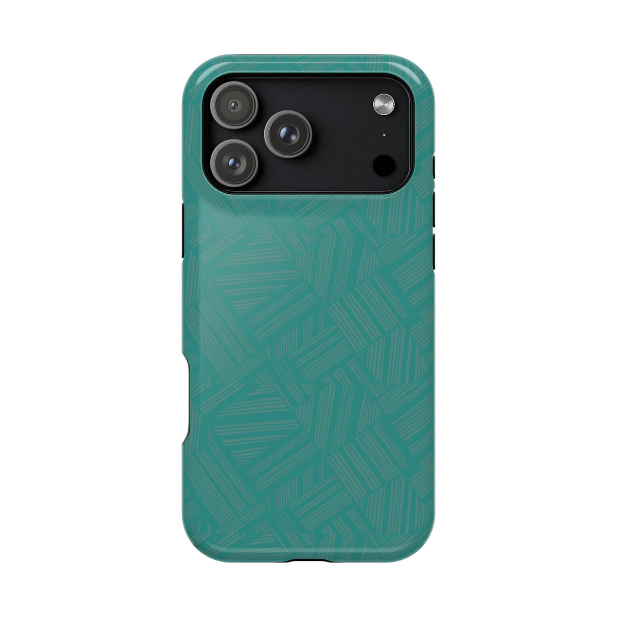 Magnetic Impact-Resistant Phone Case — Teal Geometric Protective Cover, magnetic iphone 18 pro case dual-layer exploded view
