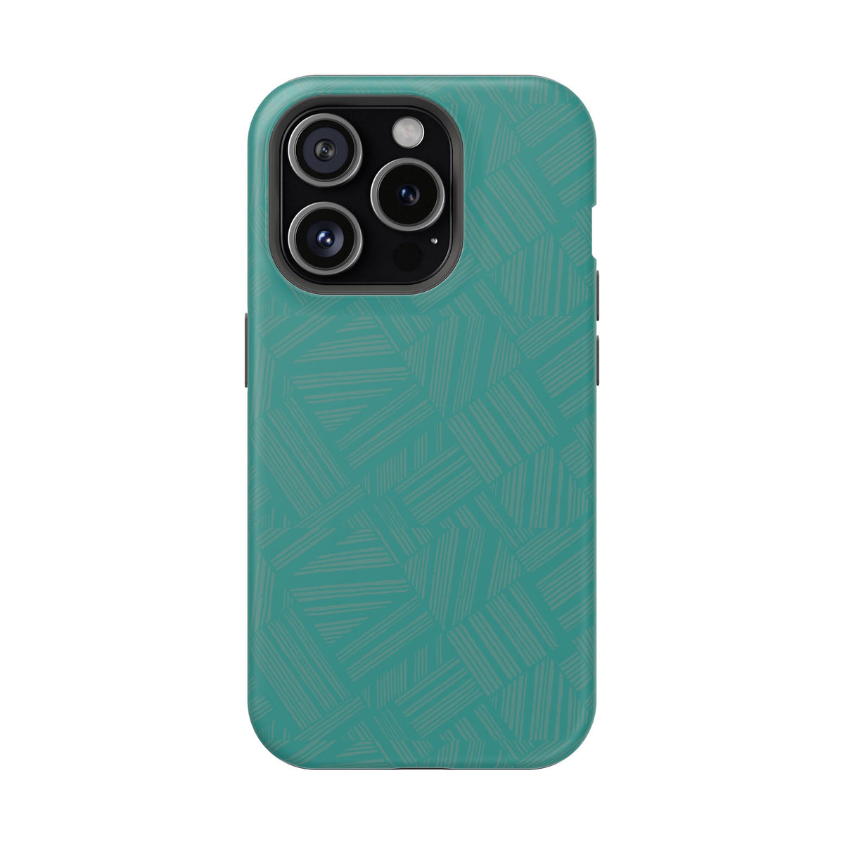 Magnetic Impact-Resistant Phone Case — Teal Geometric Protective Cover, magnetic iphone 18 pro case dual-camera rear view