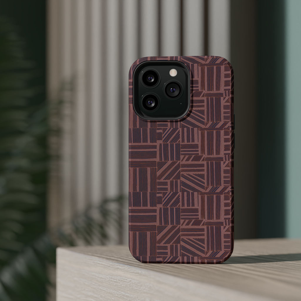 MagSafe Impact Resistant Phone Case - Geometric Brown Pattern, Dual-Layer Protection, close-up of dual-camera case finish; impact resistant iphone 17 pro max case