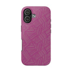 Magenta Geo Pattern Tough Phone Case — Protective Floral-Style Abstract Design, wireless charging iphone 18 pro case with pill-shaped camera cutout.