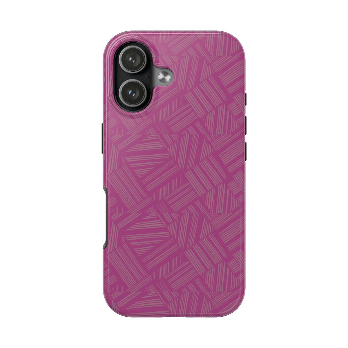 Magenta Geo Pattern Tough Phone Case — Protective Floral-Style Abstract Design, wireless charging iphone 18 pro case with pill-shaped camera cutout.