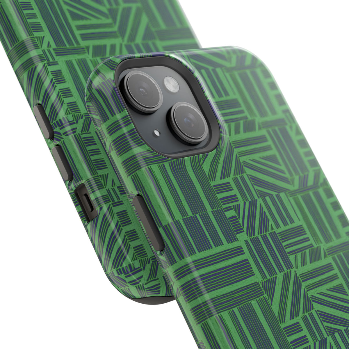 Green Dual Layer iPhone 17 Pro Phone Case, Geometric MagSafe 2-Layer Impact Protection
