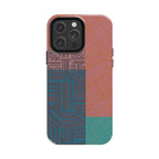 Abstract Geometric Tough Phone Case — Retro Block Pattern, retro iphone 18 pro max case featuring textured color-blocked geometric lines.