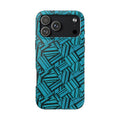 Teal Geometric Tough Phone Case — Durable Protective Phone Case with Modern Stripe Pattern, shown as a shockproof iphone 18 pro max case rear view