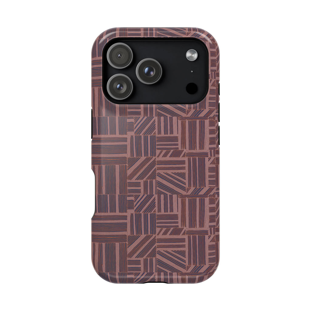 MagSafe Impact Resistant Phone Case - Geometric Brown Pattern, Dual-Layer Protection, phone case with camera protection; impact resistant iphone 17 pro max case