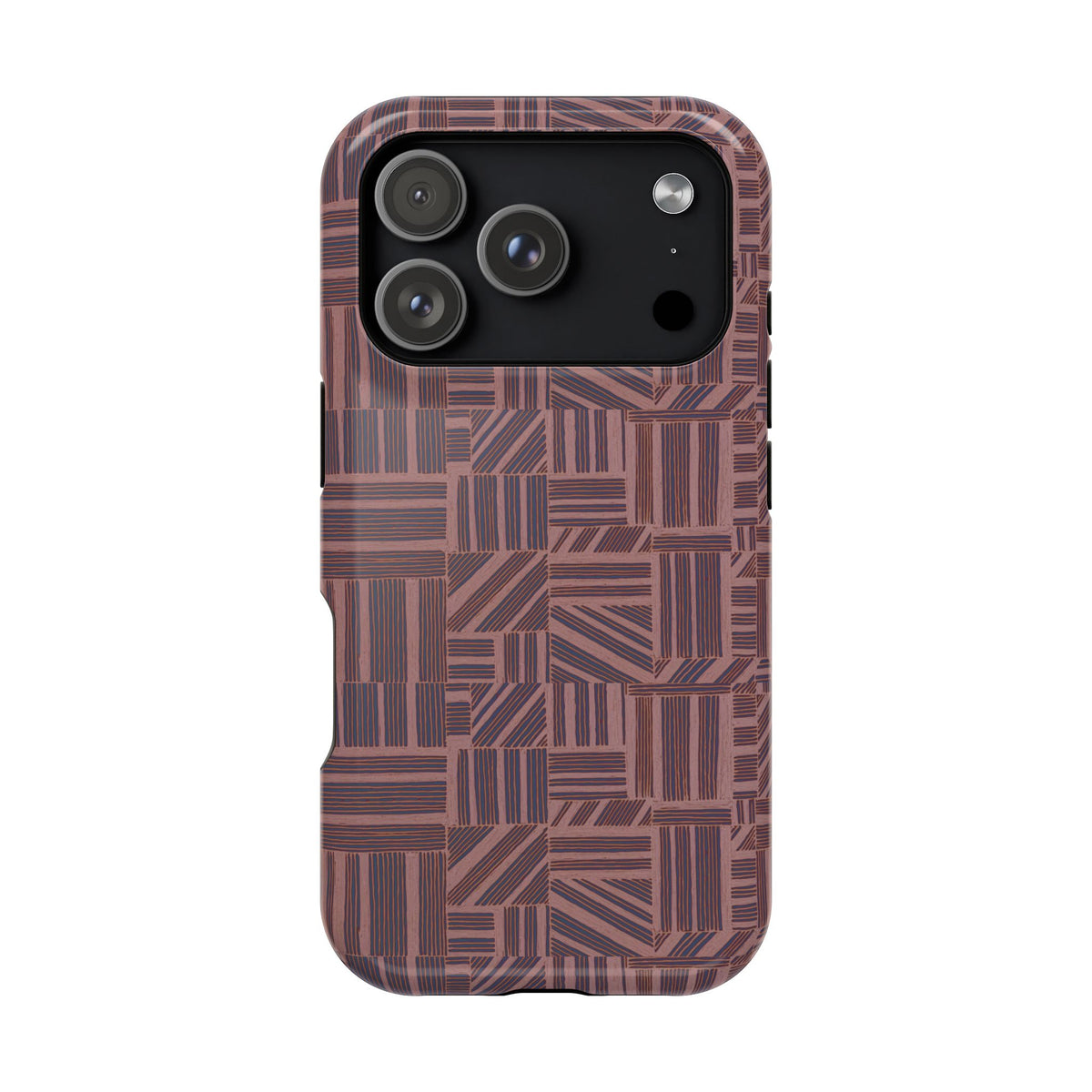 MagSafe Impact Resistant Phone Case - Geometric Brown Pattern, Dual-Layer Protection, phone case with camera protection; impact resistant iphone 17 pro max case