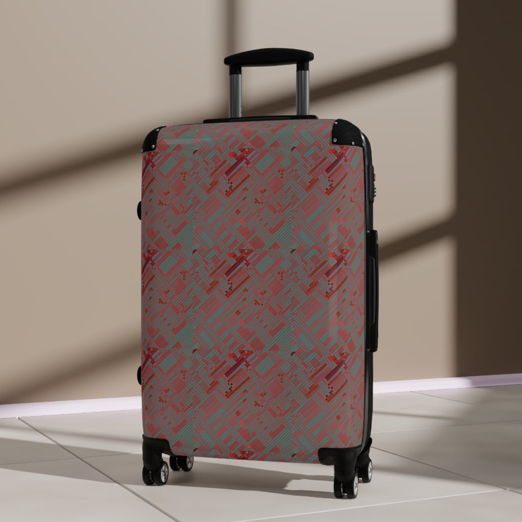 Red Geometric Pattern Carry-On Suitcase — Modern Travel Luggage