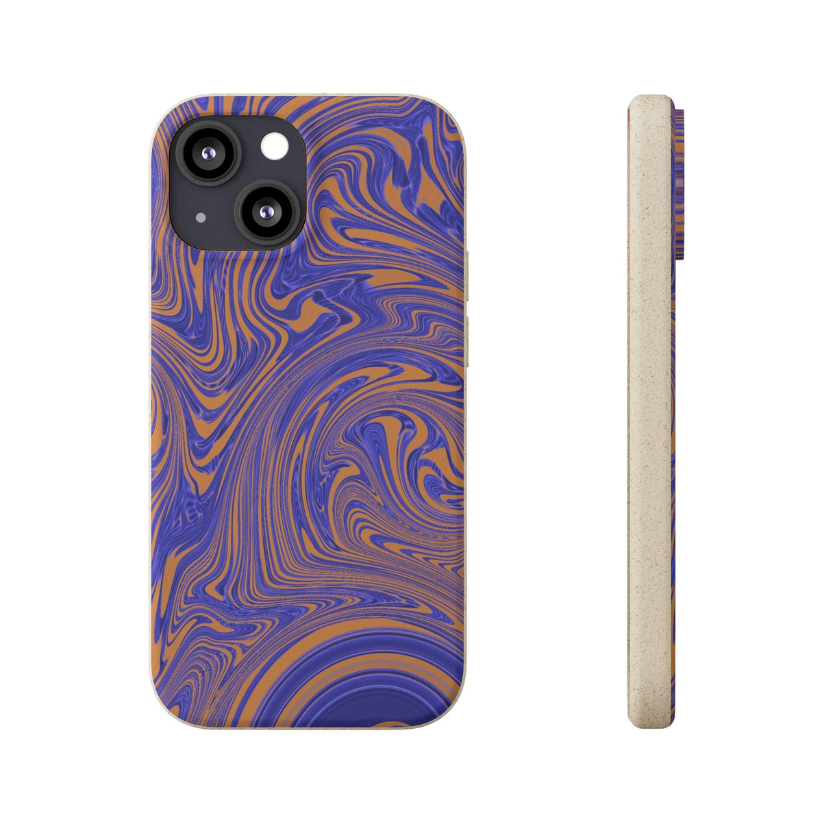 Biodegradable Marble Swirl Phone Case — Purple & Orange Eco-Friendly Protective Cover with a rounded camera opening; protective biodegradable case _CASETiFY5 alternative.