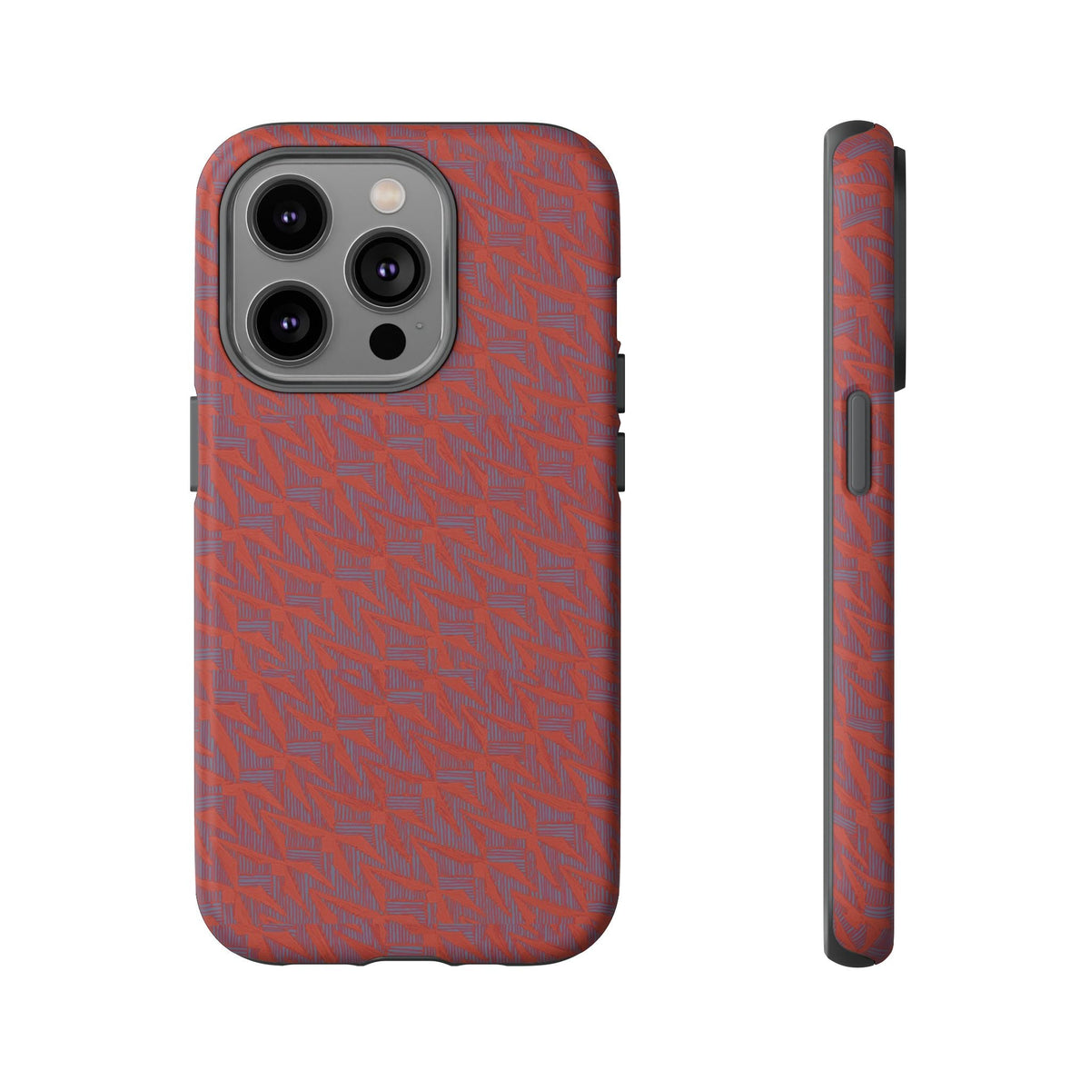 Red Pebble Texture Tough Phone Case — Rugged Shockproof iPhone Cover, wireless charging iphone 17 promax case showing camera and charging access