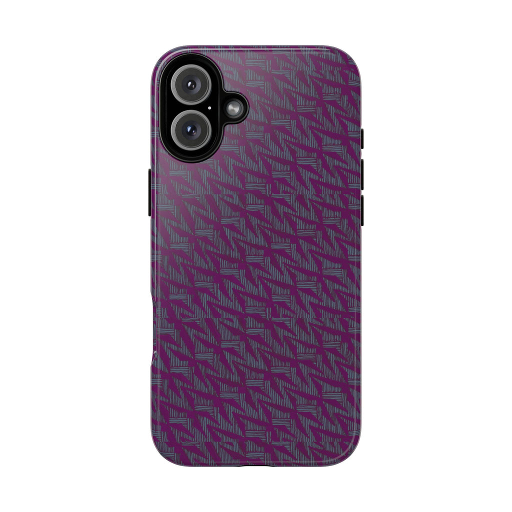 Purple Geometric Tough Phone Case — Protective Slim Phone Cover, plum and slate patterned phone case, shockproof iphone 17 pro cover