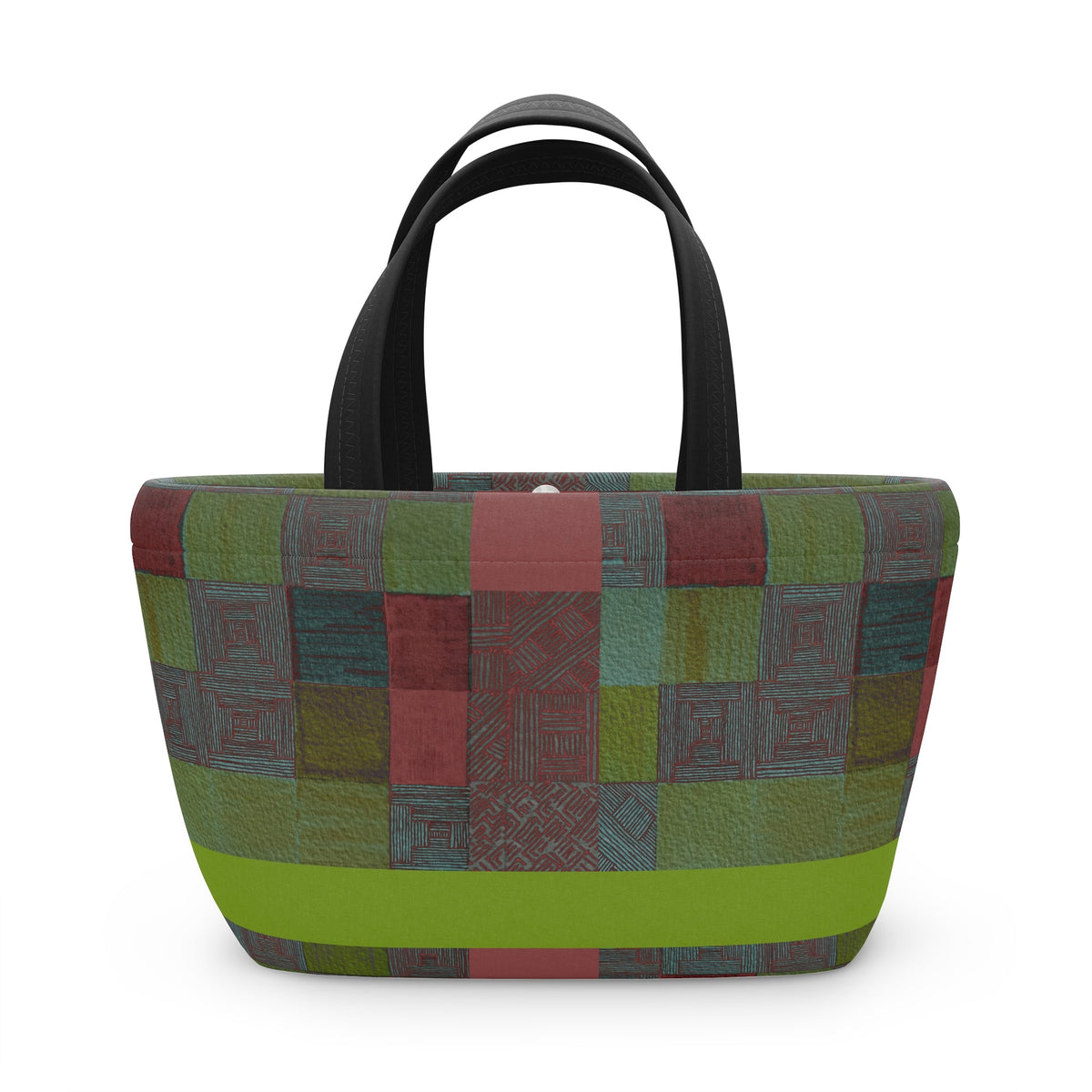 Patchwork Plaid Lunch Bag — Insulated Retro Green & Red Tote that combines functionality and unique style. This insulated lunch bag works great for back to school and eco-conscious individuals, serving as a patterned lunch bag or picnic tote. A fantastic gift for coworkers, it is suited for everyday lunch and work lunches.