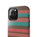 Striped Tribal Tough Phone Case — Retro Teal & Coral Protective Cover highlighting the protective raised bezel of a fractyl shockproof iphone 17 pro case