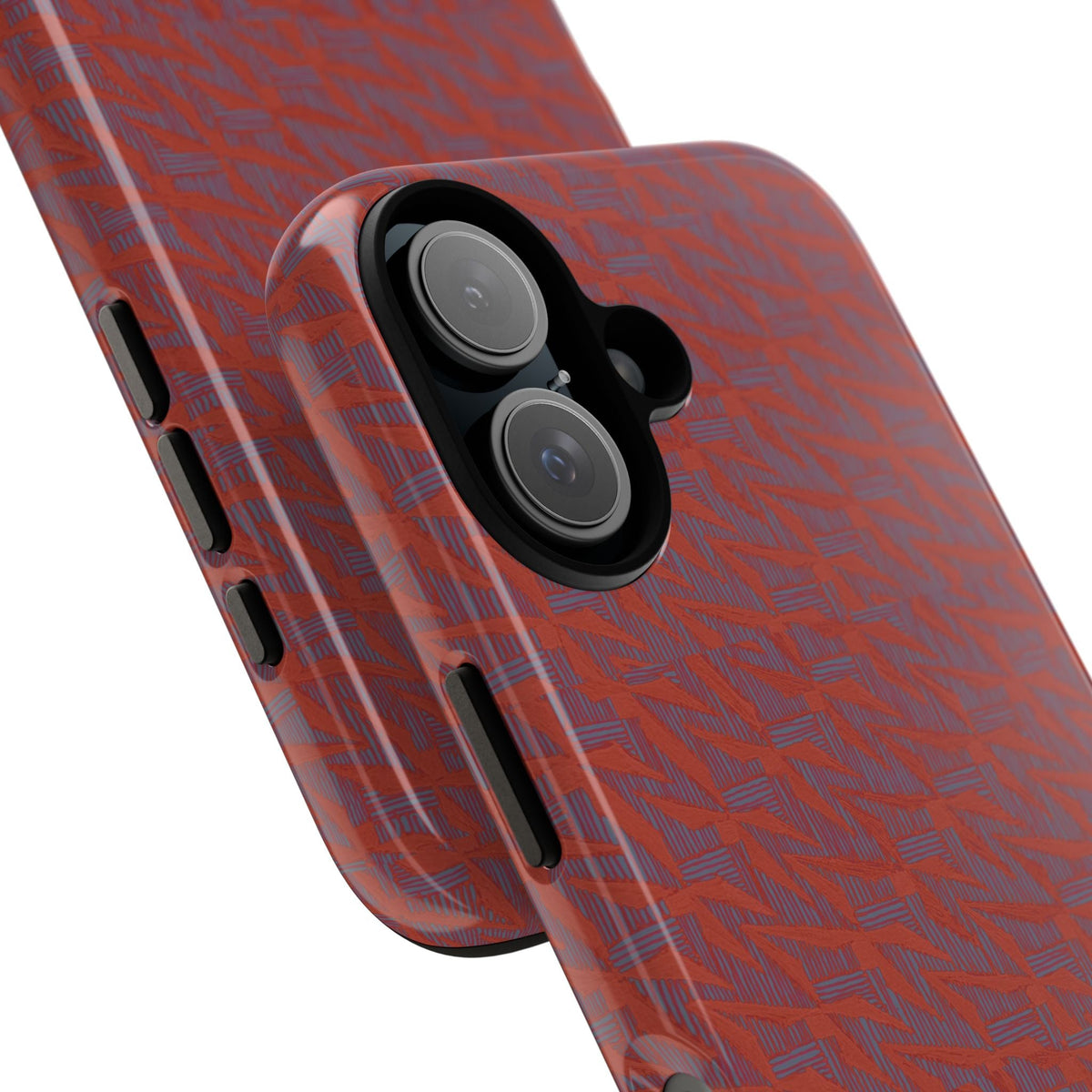 Red Pebble Texture Tough Phone Case — Rugged Shockproof iPhone Cover, wireless charging iphone 17 promax case with narrow vertical camera opening