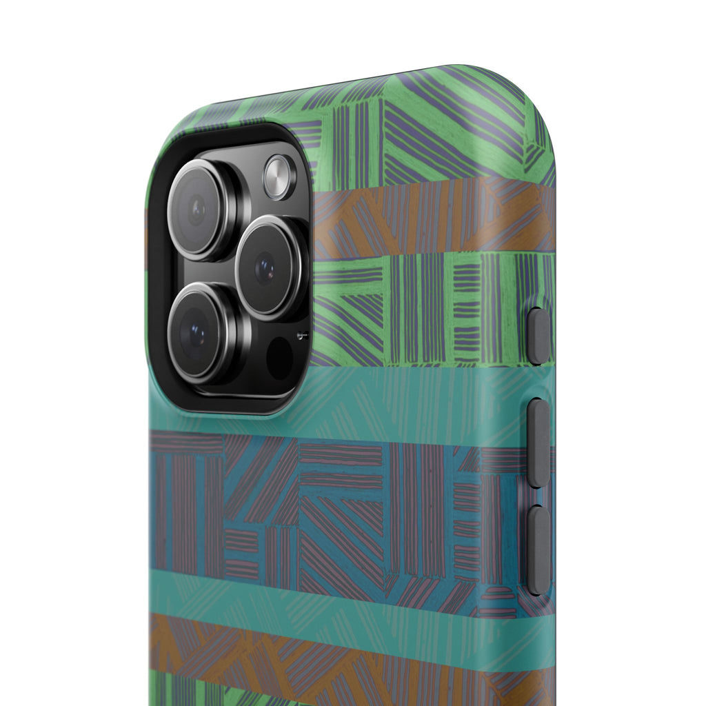 Geometric Green Wireless Charging iPhone 16 Pro Max Case - Impact-Resistant Dual-Layer