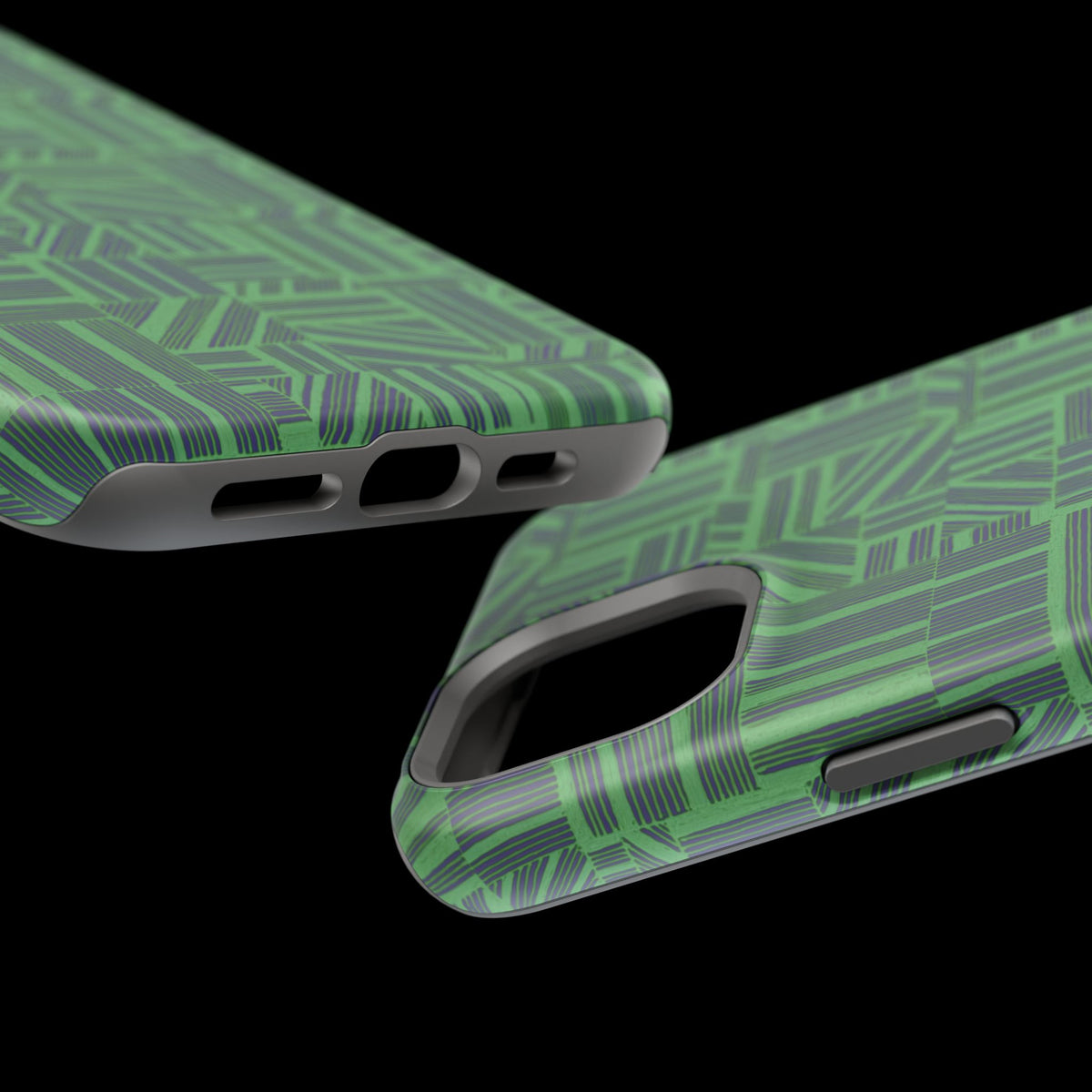 Green Dual Layer iPhone 17 Pro Phone Case, Geometric MagSafe 2-Layer Impact Protection