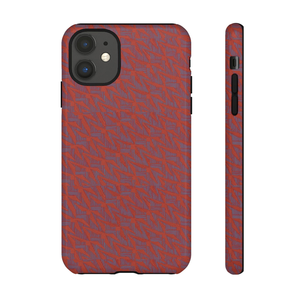 Red Pebble Texture Tough Phone Case — Rugged Shockproof iPhone Cover, wireless charging iphone 17 promax case back and side view with protective edges