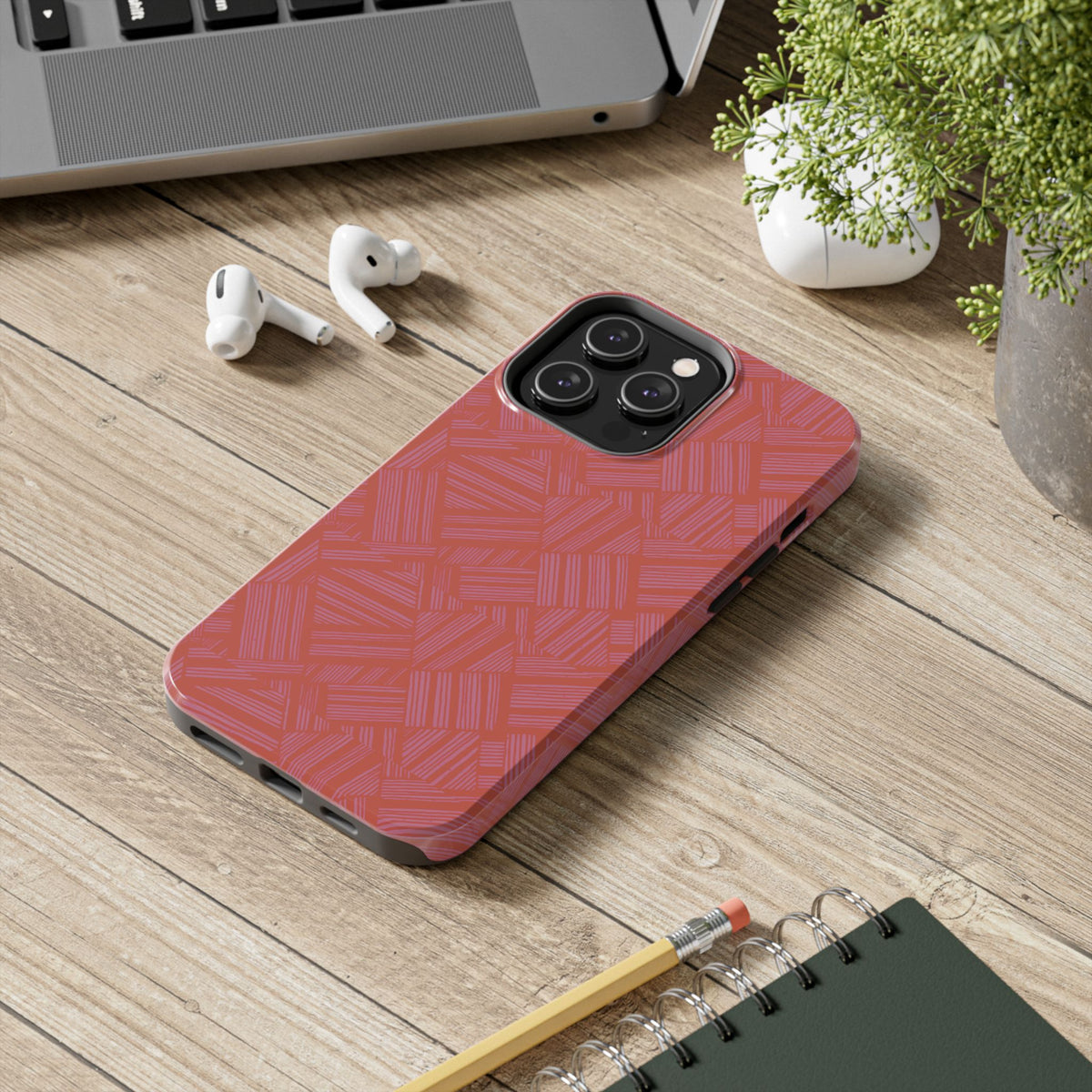 Tough Phone Case — Geometric Coral Pattern Protective Cover, shockproof iphone 18 pro case with exposed camera and speaker openings
