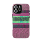 Fractyl glossy protective iphone 18 pro max case, Geometric Stripes Tough Phone Case — Purple & Teal Tribal Pattern, purple mauve and teal design