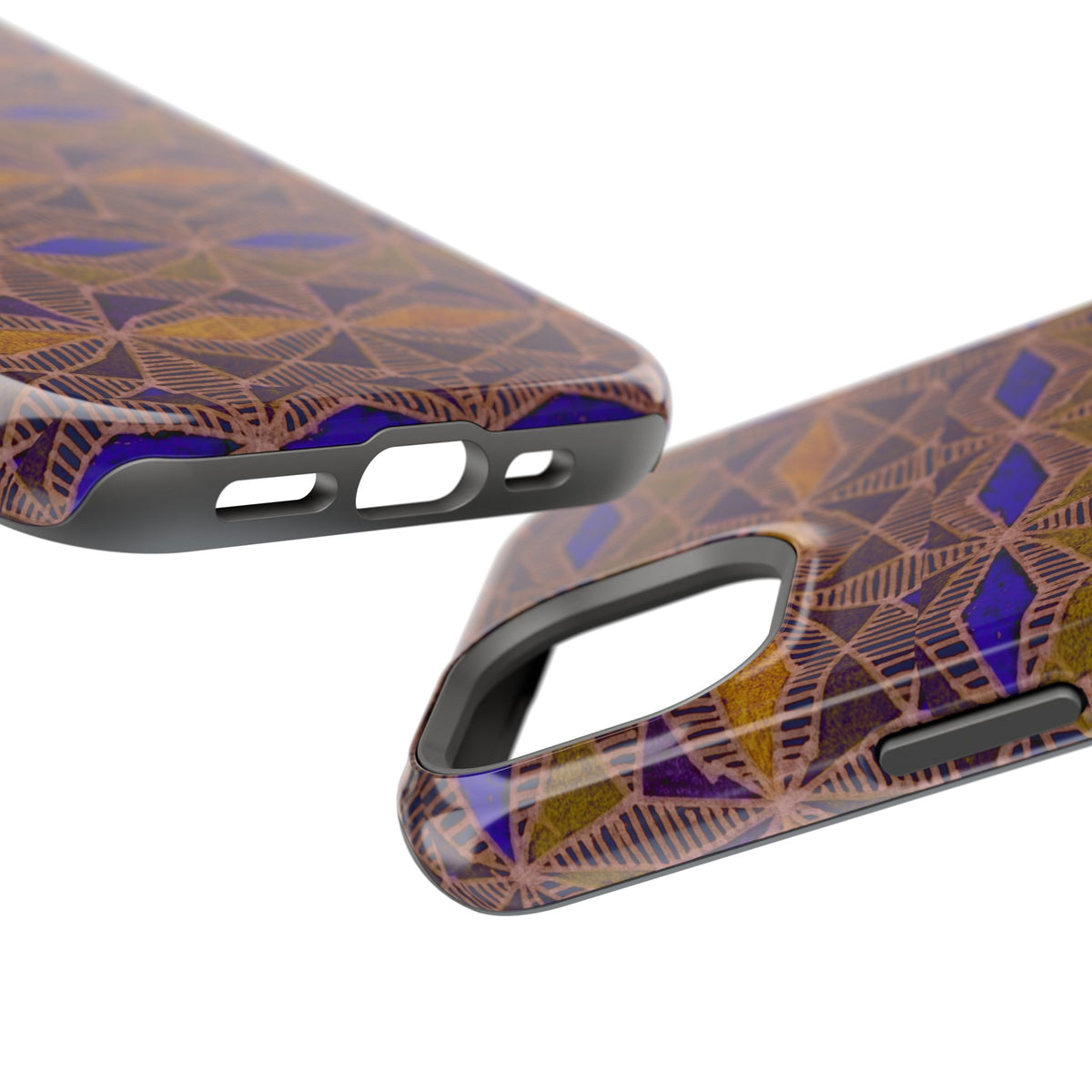 Phone Case — Geometric Tribal Pattern Magnetic Impact-Resistant Case, Fractyl impact resistant iphone 16 pro case featuring an exploded construction view and magnetic accessory compatibility.
